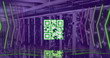 Image of data processing and qr code over server room