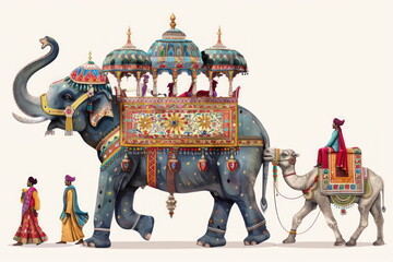 Traditional Mughal Elephant, camel caravan