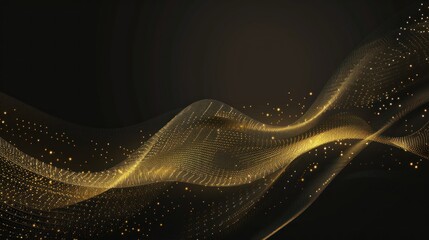 Poster - Abstract Golden Wave. Shiny gold line design element with sparkling effect on dark background