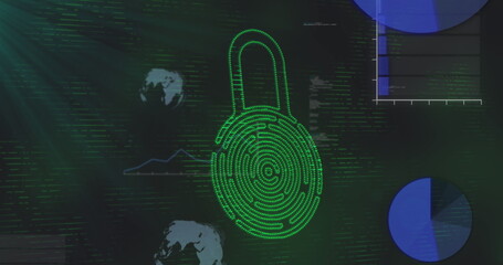 Poster - Image of digital padlock and data in digital space