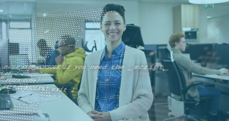 Poster - Image of data processing and world map over diverse business people
