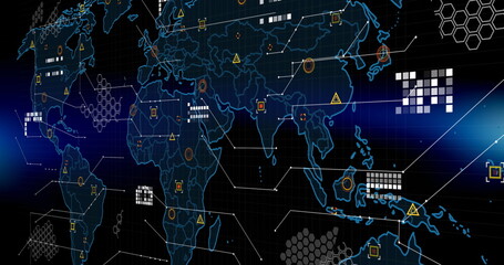 Poster - Image of data processing with statistics over world map