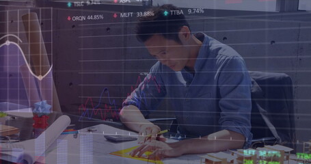 Poster - Image of financial data processing over asian businessman