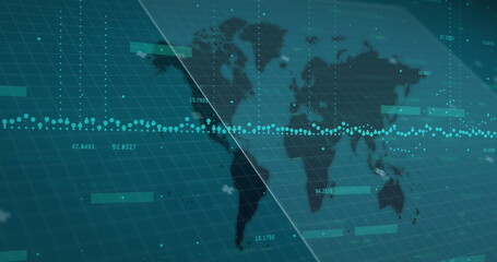 Poster - Image of data processing with markers over world map
