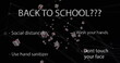 Image of back to school text over network of connections and presents on black background