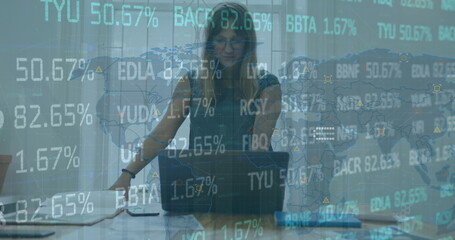 Poster - Image of financial data processing over businesswoman