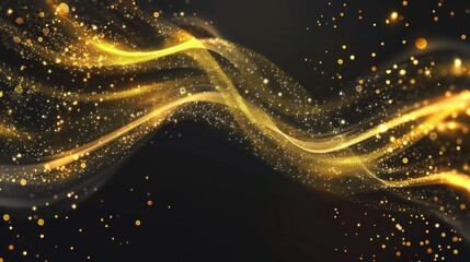 Poster - Abstract Golden Wave. Shiny gold line design element with sparkling effect on dark background