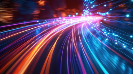 Poster - light lines, fiber optics, speed lines, futuristic background. data transmission , high speed intern