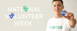 © Pixel-Shot - Young male volunteer with badge on light background