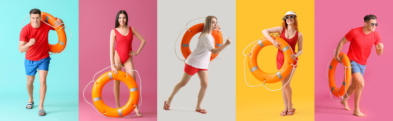 Sticker - Set of lifeguards on color background