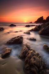 Wall Mural - sunrise at rocky seascape coast generative ai