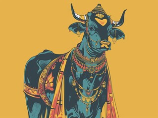 Wall Mural - Hindu coloful cow god illustration