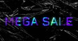 Image of mega sale text over white abstract pattern over black background