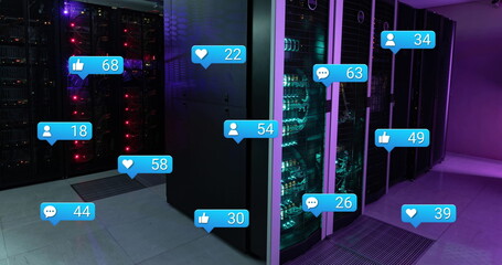 Sticker - Image of notification with numbers icons over data server racks