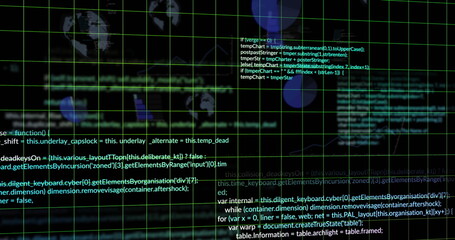 Wall Mural - Image of computer language, globe and graphs over black background