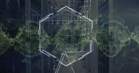 Poster - Math formulas and geometric shapes create a futuristic cityscape look