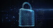 Image of cyber attack warning and padlock icon over server room