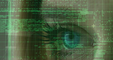 Poster - Image of data processing over eye of caucasian woman