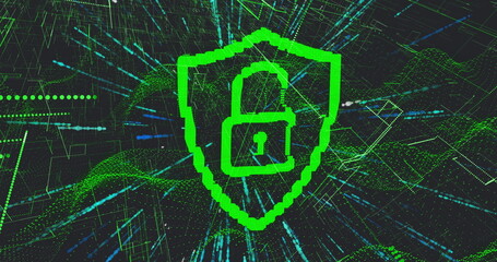 Poster - Image of online security padlock over data processing
