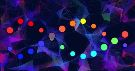 Poster - Colorful circles of red, blue, and green are floating over network of lines