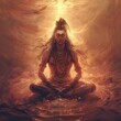 hindu god shiva meditating,surreal,glowy reflecting sunlight