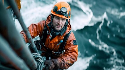 Wall Mural - engineers are repairing and maintaining an offshore turbine house. portrait of a skilled professiona