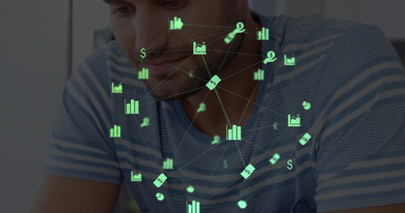 Poster - Image of data processing over caucasian businessman using smartphone