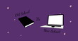 Image of covid 19 cells and school text over laptop and book on purple background