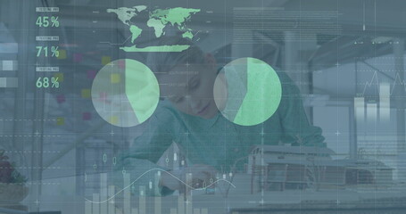 Aufkleber - Image of data processing over caucasian businesswoman