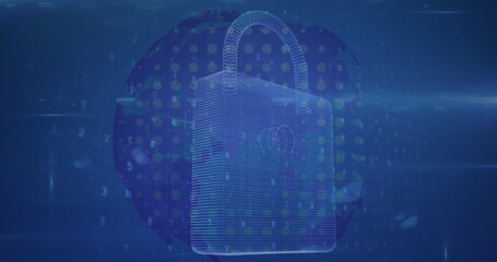 Poster - Image of connections servers padlock and pattern over blue background