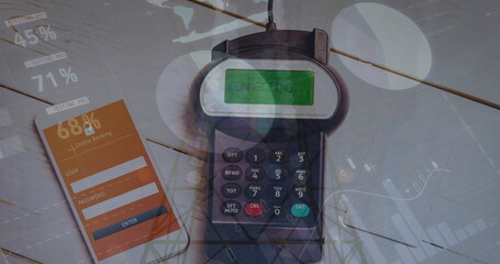 Poster - Image of financial data processing over smartphone and payment terminal