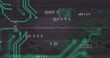 Image of phishing text, glitch technique, x sigh, circuit board texture and binary codes