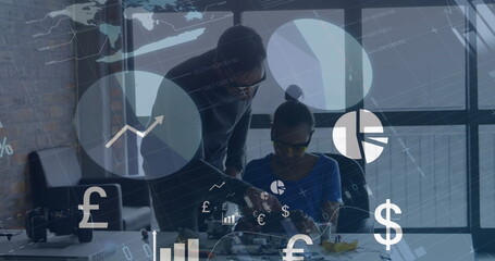 Poster - Image of financial data processing over business people working in office