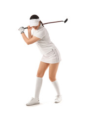 Poster - Beautiful female golfer on white background