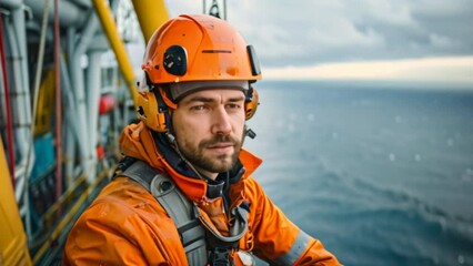 Wall Mural - engineers are repairing and maintaining an offshore turbine house. portrait of a skilled professiona