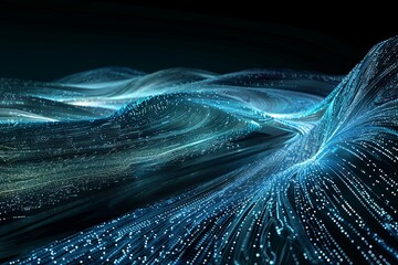 Fototapete - Computer generated visualization of a dynamic wave of light in motion, resembling streaming data flows. Generative AI
