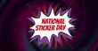 Image of national sticker day text over retro speech bubble against purple gradient background