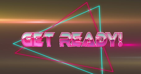 Poster - Image of get ready text banner against light trails against brown background