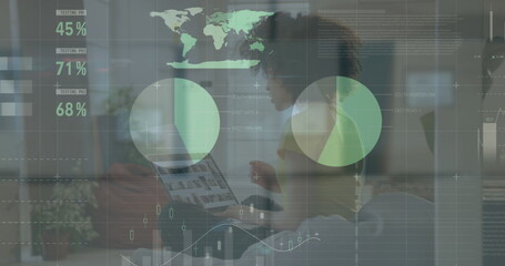 Poster - Image of data processing over diverse basketball players at gym