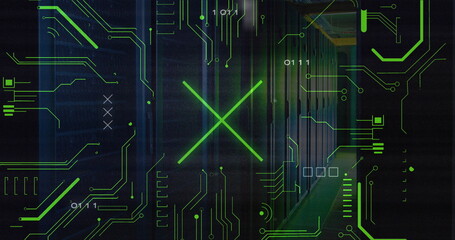 Poster - Image of shapes and data processing on black background