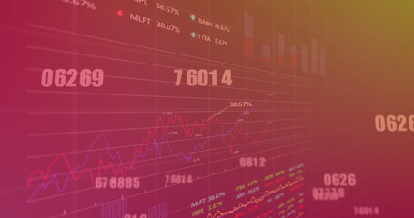 Poster - Image of changing numbers with multiple graphs and trading boards over black background