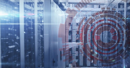 Poster - Image of loading circles and bars on data server racks in server room
