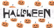 Image of happy halloween text and jack o lanterns on orange background