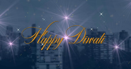 Poster - Image of happy diwali over fireworks on city in background