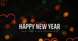 Image of happy new year text over hearts falling