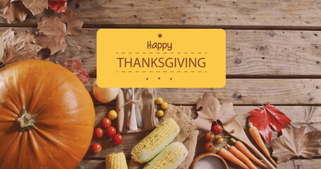 Poster - Image of happy thanksgiving day text over vegetables