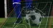Image of data processing over football match in sports stadium