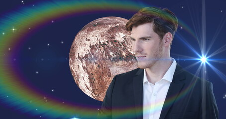 Poster - Image of stars and moon over caucasian man