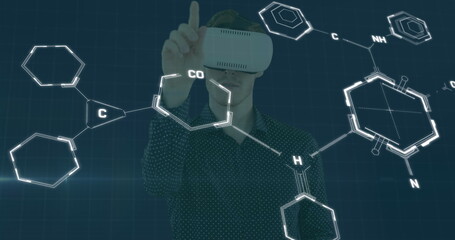 Poster - Image of chemical equations over caucasian man using vr headset
