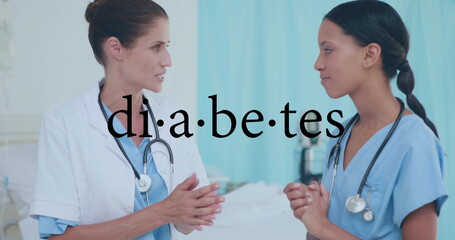 Poster - Image of diabetes text over diverse doctors